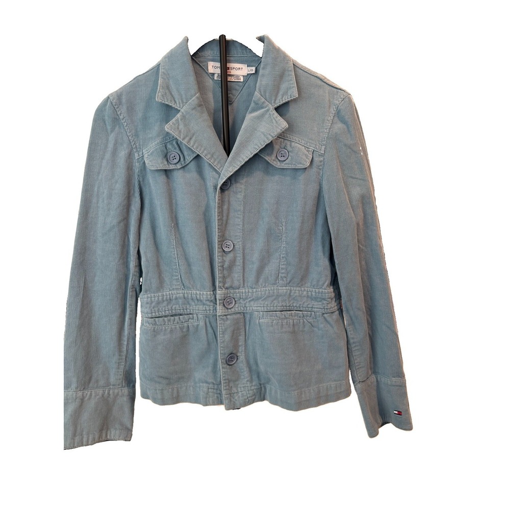 Tommy Sport Jeans Vintage Corduroy Jacket Women's L Blue Cotton Blazer Y2K